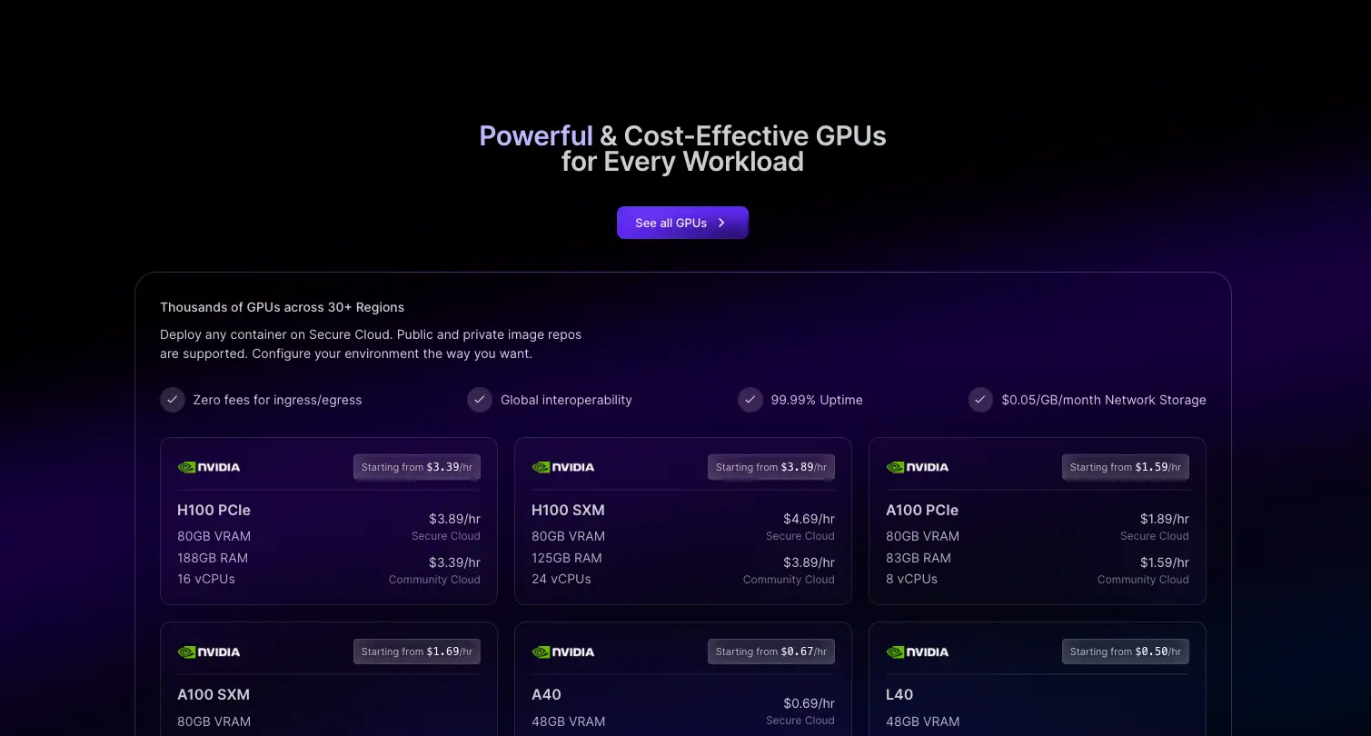 Pricing for GPU Instances, Storage, and Serverless